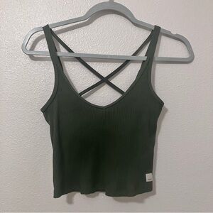 Vuori Rib crop tank VW189 Oregano olive green cross back strap size XS worn once